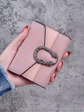 Target Pink Textured Compact Wallet with Decorative Metal Buckle